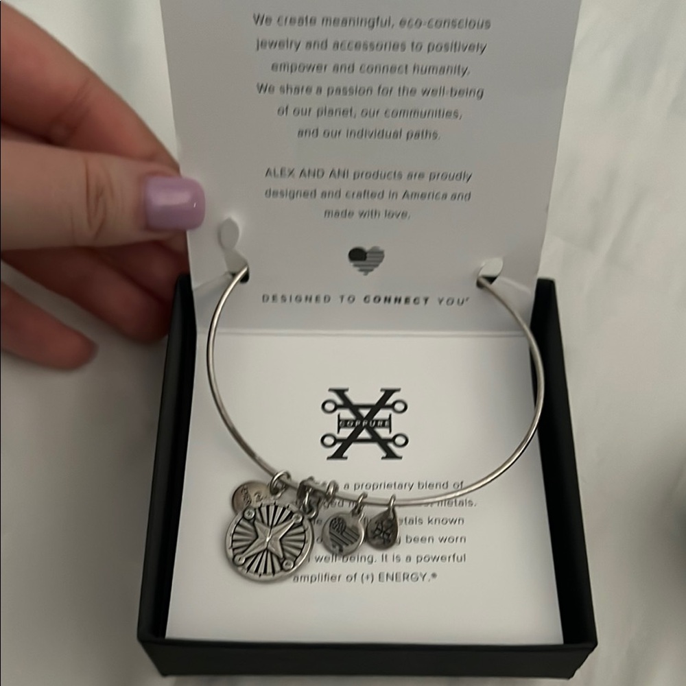 Alex and Ani Silver Charm Bracelet with Sun and Heart